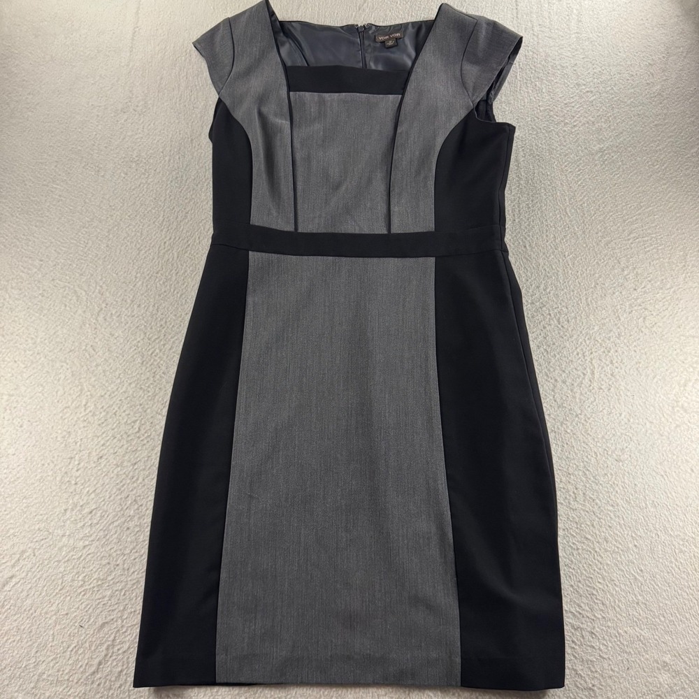 Voir Voir Sheath Dress Women 10 Grey Black Colorblock Cap Sleeve Career Office